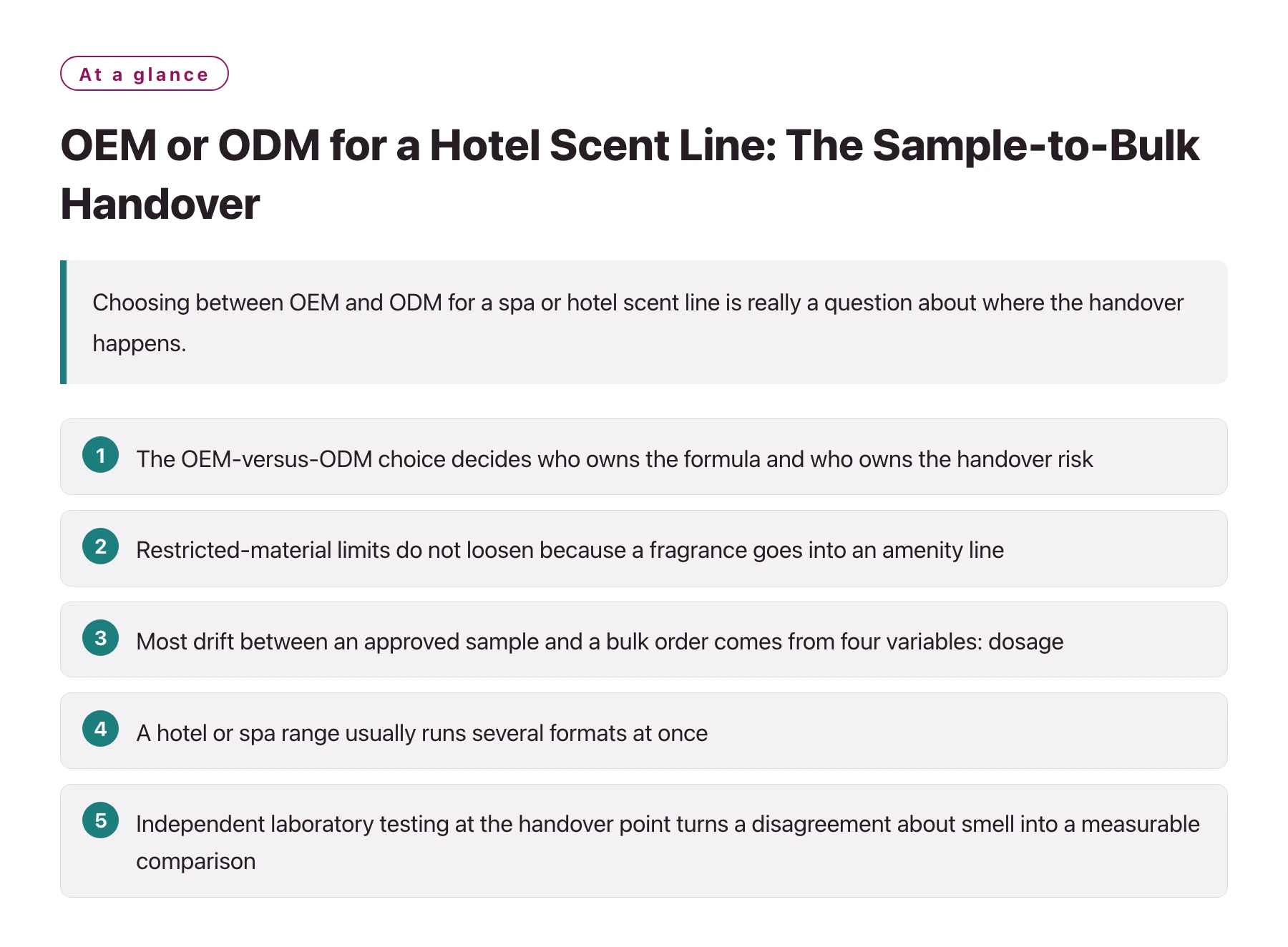 OEM or ODM for a Hotel Scent Line: The Sample-to-Bulk Handover——全文要点速览